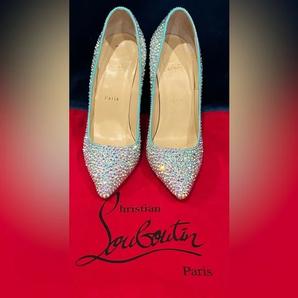 Christian Louboutin Tiffany Blue Swarovski Crystal Strass Heels So Kate 100mm 39 - Picture 5 of 9